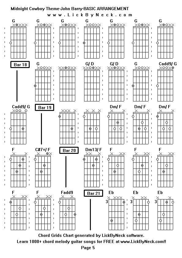 Chord Grids Chart of chord melody fingerstyle guitar song-Midnight Cowboy Theme-John Barry-BASIC ARRANGEMENT,generated by LickByNeck software.